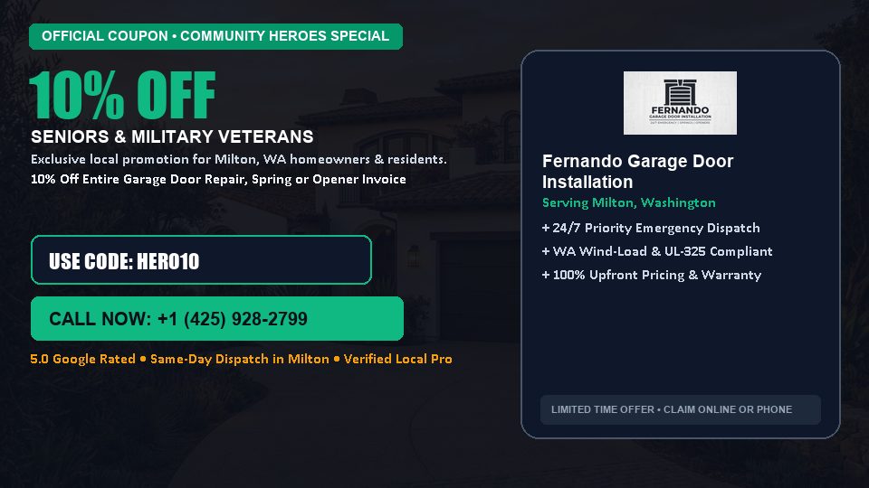 Fernando Garage Door Installation 10% OFF Seniors & Military Veterans in Milton, WA